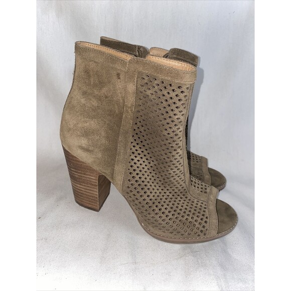 Lucky Brand Lakyn chunky leather open Toe Heel Bootie Ankle women 9 lagen boho - Picture 1 of 8